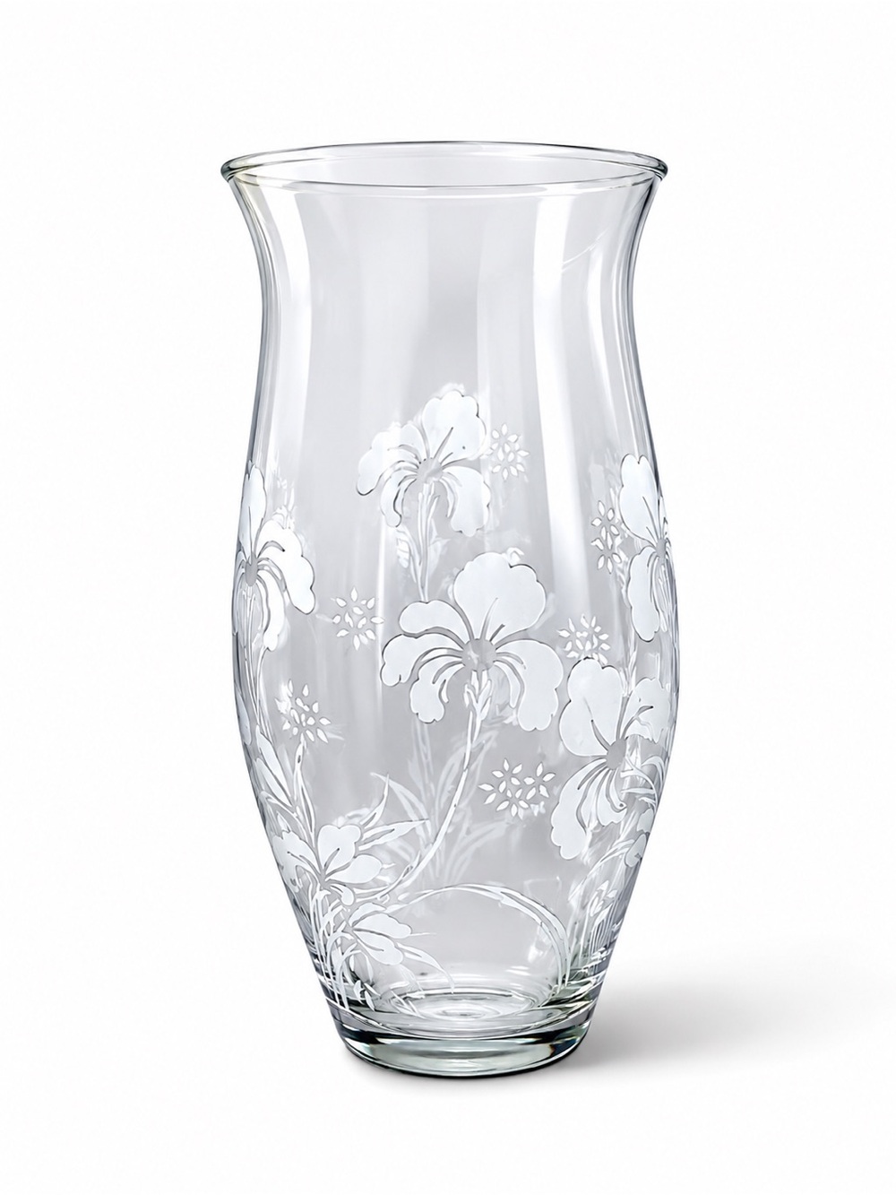 Vintage Pasabahce Glass Etched Vase Made in Turkey Iris Flowers - Picture 2 of 5